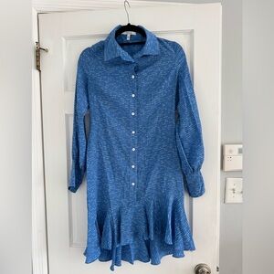 100% Silk Derek Lam Blue Long Sleeve Dress